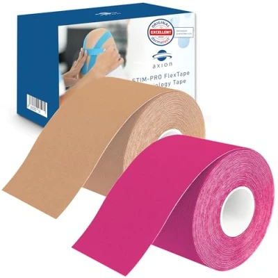 Image of Kinesiology Tape, Set of 2, Pink and Beige, Waterproof, Skin Friendly, Elastic, Self Adhesive Bandage, Physio Ideal for Sports Everyday Use axion