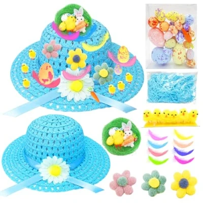 Image of Easter Bonnet Kit,Make Your Own Hat,Easter Craft for Children,Easter Party Favors Supplies,Easter Hat Decoration Set Egg Bunny Rabbit Chick Handmade DIY Gifts Boys Girls Kids