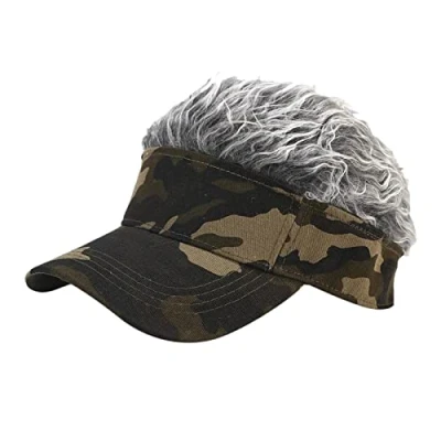 Image of Perfeclan Unisex Hat with Novelty Hair, Adjustable Golf Baseball Cap for Men Women, Green + Gray
