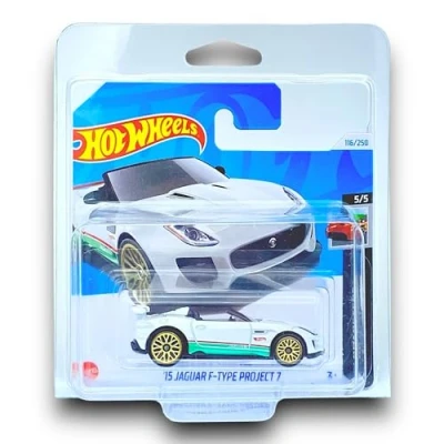 Image of Hot Wheels &#039;15 Jaguar F Type Project 7 (White, Red &amp; Green) 5/5 HW Roadsters 2024 116/250 (Short Card) COMES IN A GENUINE KLAS CAR KEEPER PROTECTOR CASE HTC16