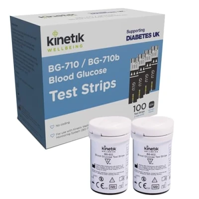 Image of Kinetik Wellbeing Blood Glucose Test Strips, Pack of 100 Compatible with Monitor BG 710 Home Diabetic Strips Used by The NHS for Level Monitors &amp; Diabetes Management