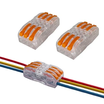 Image of Aiqeer 16 Pcs SPL 3 Lever Nut Wire Connectors, in Out 6 Ports Transparent Conductor Compact Cable Clamp Terminal Block Quick Spring Connector