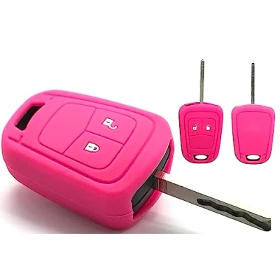 Image of Nordecco Silicone Protective Key Cover Compatible With Vauxhall Opel Corsa E Astra J Insignia Adam Meriva Zafira 2 or 3 Button (Hot Pink)