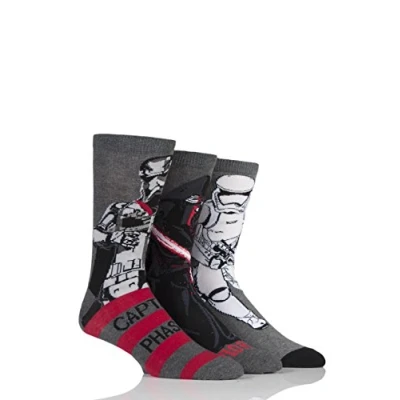 Image of 3 Pair Assorted Star Wars New Villains Kylo Ren, Captain Phasma and Storm Trooper Socks Men&#039;s 6 11 Mens Film &amp; TV Characters