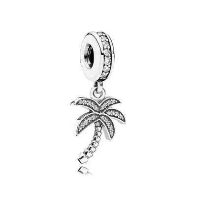 Image of ZHANGCHEN 925 Sterling Silver Sparkling Bead Palm Tree Dangle Charm Fit Fashion Women Pandora Bracelet Bangle Gift DIY JEWELRY