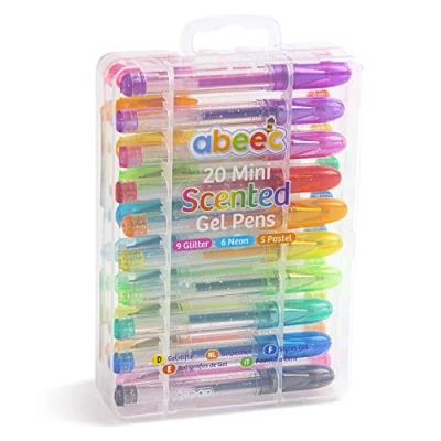 Image of abeec 20 Mini Scented Gel Pens Set Of Assorted Pens: Glitter Pens, Neon Pastel Box Colouring For Kids