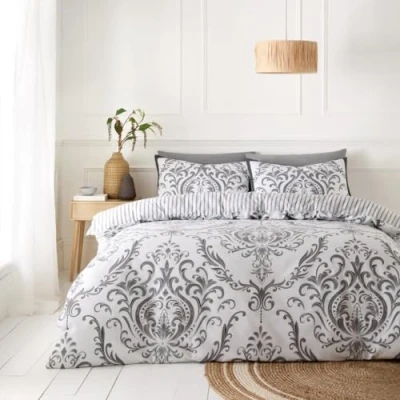 Image of GC GAVENO CAVAILIA Duvet Cover Double with Pillowcases Breathable Polycotton Comforter Reversible Bedding Set (200x200 cm) Washable Bed Charcoal