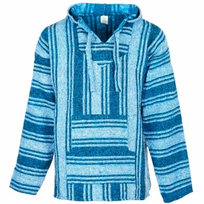 Image of Siesta Baja Hoodie Mexican Jerga Hooded Top Hippie Festival Jumper for Men and Women Bright Blue M