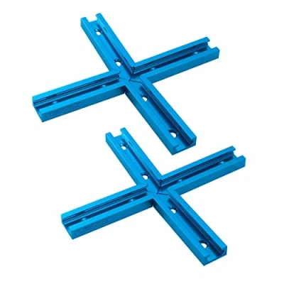 Image of POWERTEC 71698V 3&quot; T Track Intersection Kit with Predrilled Mounting Holes, for Universal Track, Accessories Woodworking Jigs and Fixtures