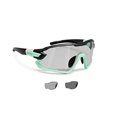 Image of BERTONI Sport Sunglasses Cycling MTB Running Ski Golf Polarized Photochromic with Optical Carrier mod. QUASAR (Black Aquamarine/Photochromic Polarized)
