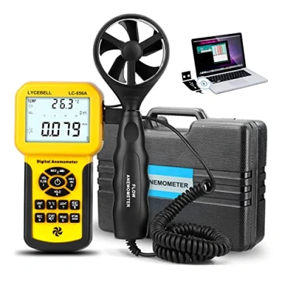 Image of LYCEBELL LC 856A Pro Anemometer, Wind Speed Meter, Velocity Airflow CFM Measures HVAC with Back Light LCD, for Sailing Drone Fishing (Suitcase Included)
