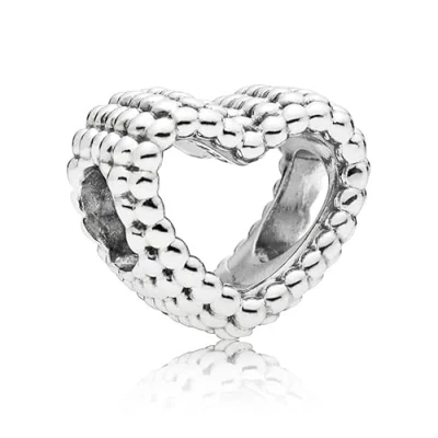Image of CWOne Designs S925 Sterling Silver Family Moments Love Heart Charm for Pandora Bracelets. (Beaded Hearts)