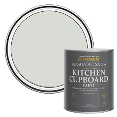 Image of Rust Oleum Grey Scrubbable Kitchen Cupboard Paint in Satin Finish Winter 750ml