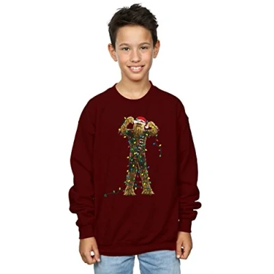 Image of Star Wars Boys Chewbacca Christmas Lights Sweatshirt 12 13 Years Burgundy