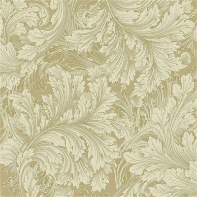 Image of Grandeco Rossetti Acanthus Leaves Scroll Smooth Wallpaper, Gold