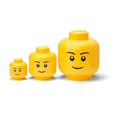 Image of LEGO Storage Head Collection Boy Mini, Small, and Large Sizes Functional Stackable Box for Kids&#039; Adults&#039; Room Organization Home Decor