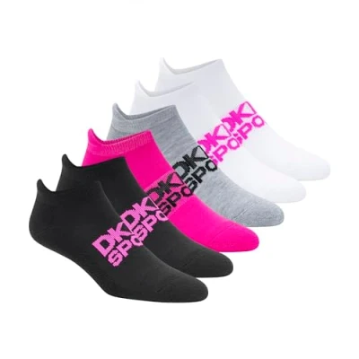 Image of DKNY Women&#039;s 6 Pack Sport Cushion Low Cut Socks, Pink/Black/White, 8 10 UK