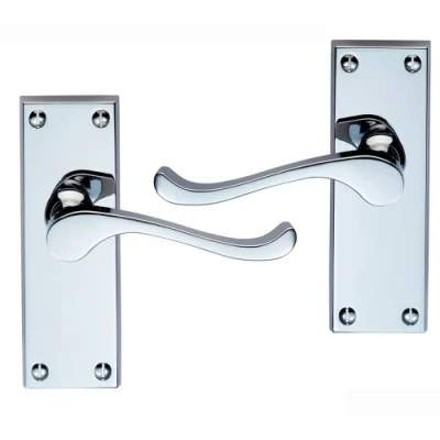 Image of Victorian Scroll Door Handle Latchset (118mm) Polished Chrome