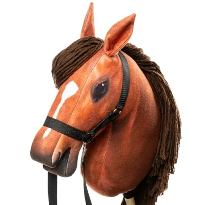 Image of SKIPPI Hobby Horse Amber, on a Stick, Large A3, Halter and Reins Included, Horsing, Stick Horse, Gift for Girls, Children, Girls Toy