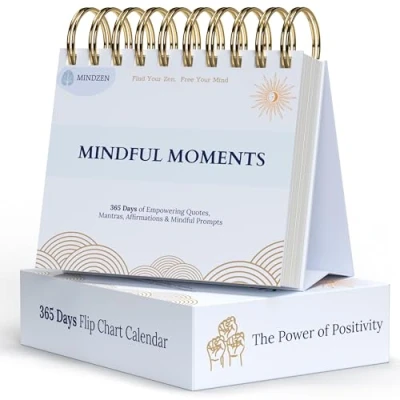 Image of Mindzens Motivational Flip Chart Calendar 365 Days of Positive Affirmations With Weekly Reflective Prompts for Self Empowerment Perfect Inspirational Gifts &amp; Boho Style Desk Decor Women, Men