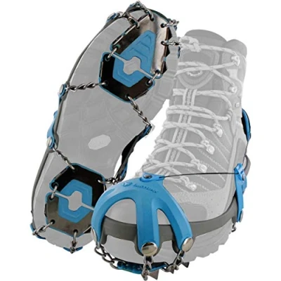Image of Yaktrax Summit Heavy Duty Traction Hiking Cleats, 3/8 Inch Triangular Carbon Steel Spikes with Stainless Chain Links, Provides In Ice &amp; Snow, Black/Blue, Medium, Shoe Size: 10 11