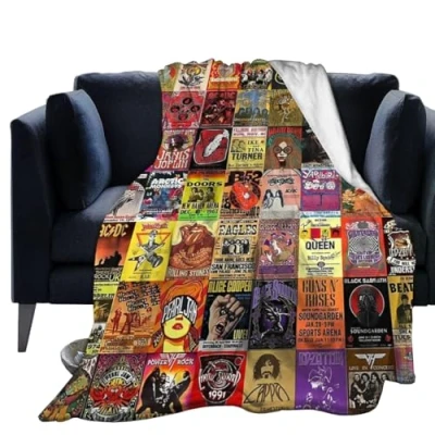 Image of Jasongamo Rock Band Collage Flannel Blanket Lightweight Cozy Bed Blankets Soft Throw Fit Couch Sofa Suitable for All Season50 X40