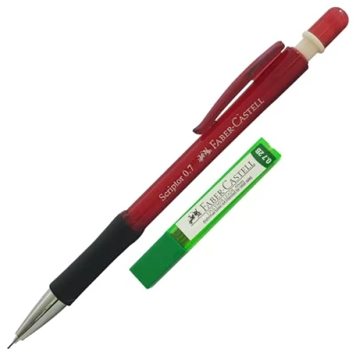 Image of Faber Castell Scriptor 0.7mm Mechanical Pencil, 2B Polymer Refills 5 x Leads Tube, RED Body Colour, Pack of 1, Perfect for Drafting Sketching Writing Drawing