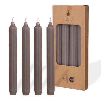 Image of COMFORDER Taper Candles Set, 4 x Table Plain + Ribbed, 20 cm, 7 Hours Burning Time (Mauve)