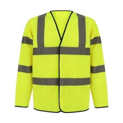 Image of Hi Viz Vis High Visibility Vests Reflective Tape Safety Security Work Lightweight Waterproof Workwear (Medium, Yellow Long Sleeve)