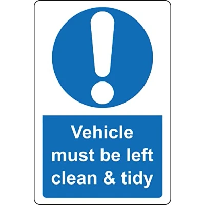 Image of Vehicle must be left clean and tidy Sign Self adhesive sticker (200mm x 150mm)