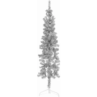Image of vidaXL Slim Artificial Half Christmas Tree with Stand Silver 120 cm