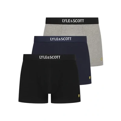 Image of Lyle &amp; Scott Men&#039;s 3 Pairs of Devon Cotton Trunk Boxer Shorts Multipack (XXL, Regular, Black/Grey Marl/Peacoat)