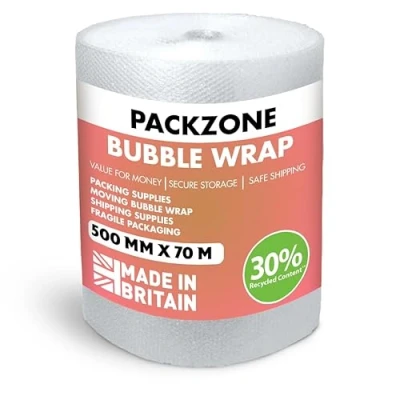 Image of PackZone Bubble Wrap 500mm X 70m Roll Of Premium Quality Polythene Large For Moving House, &amp; Packaging Strong Protective