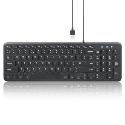 Image of Perixx PERIBOARD 213U Wired USB Keyboard Quiet, Slim Design with Scissor Keys, Integrated Number Pad, Compact UK QWERTY Layout, Black