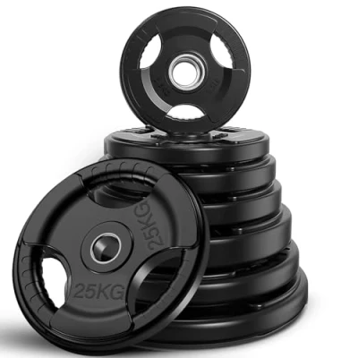 Image of FK Sports Olympic Weight Plates Cast Iron with Rubber finish, 1 opening, 2.5kg, 5kg, 10kg, 15kg, 20kg, 25kg Tri Grips Barbell Weights, Gym Equipment, Sold in Pair (2.5, Kilograms)