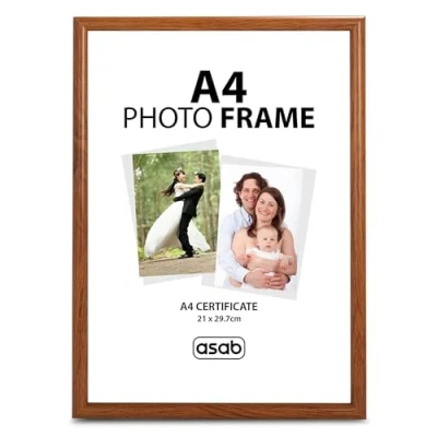 Image of ASAB Pack of 1 A4 Frame Wall Hanging Hooks Flat Classic Design Picture with Quick Photo Insertion Clear Acrylic Display for Table Top Home and Office (Light Brown)