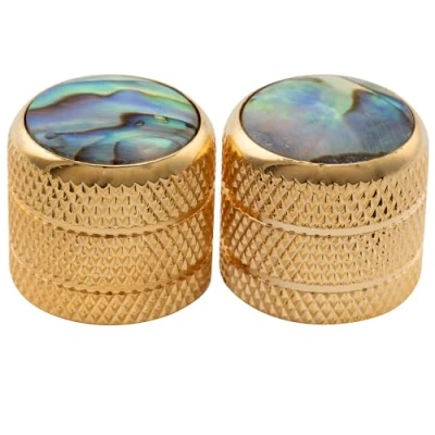 Image of Musiclily Pro Fine 24 Splines Steel Abalone Top Dome Knobs Push on Control for USA Electric Guitar or Bass 18x16.5mm, Gold (Set of 2)
