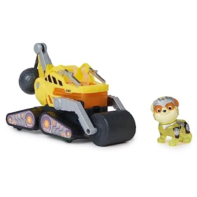 Image of Paw Patrol: The Mighty Movie, Construction Toy Truck with Rubble Pups Action Figure, Lights and Sounds, Kids’ Toys for Boys Girls 3+