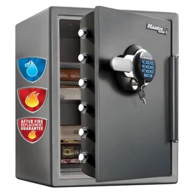 Image of MASTER LOCK Certified Fireproof and Waterproof Safe, 56 L, 605 x 472 690 mm, Digital Combination with backup Key Backlit Keypad, for home professionals