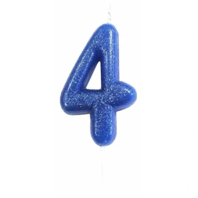 Image of Anniversary House Colourful Blue Glitter Candle, Number 4, 4th Birthday Cake Topper, 7 Centimeters, AHC30/4