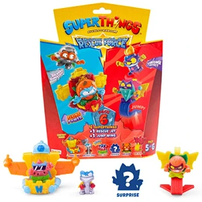 Image of SuperThings Rescue Force Series 6 Pack. Includes 4 (1 rare silver captain), 1 Jet and Jump Wing 5/6