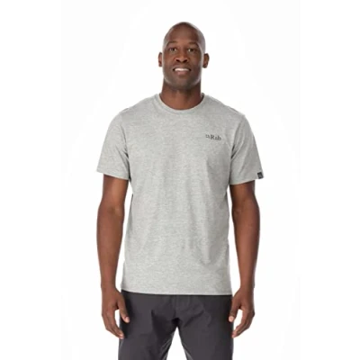 Image of Rab Men&#039;s Stance Mountain Peak Tee Short Sleeve Graphic T Shirt for Hiking, Trekking, &amp; Everyday Use Grey Marl Small