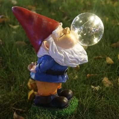Image of THE ENCHANTED Garden Gnome Bubble Blowing Statue Standing Outdoor Resin Figurine Solar Powered LED Lights for Patio Lawn Yard Décor