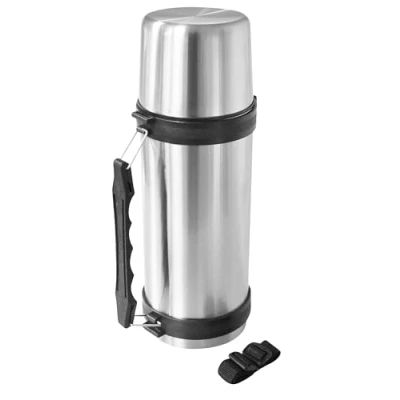 Image of Portable Stainless Steel Vacuum Handle Thermos Insulated Leakproof Flask Large Drinking Water Bottle Unbreakable for Traveling, Hiking, Camping, Silver (1.5 L)