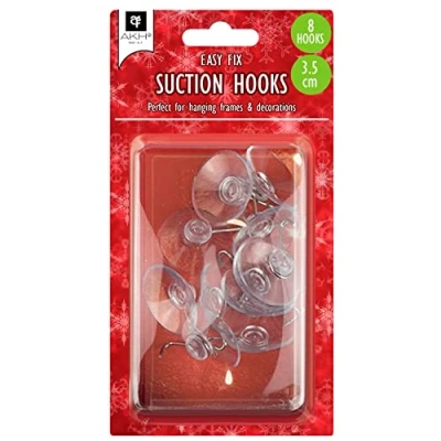 Image of AKH® Clear Suction Hooks Pack of 8 3.5cm Rubber Sucker Pads with Metal Hook Strong Hanging for Christmas Decorations Signs Mirror Glass Kitchen Bathroom Wall Festivals Decoration