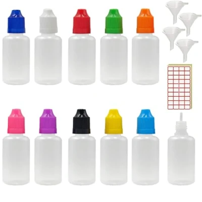 Image of XIAONAN 20 Pack x 30ml LDPE Plastic Liquid Water Squeezable Eye Dropper Empty Bottles (Bottles + Mixed Colour Caps Tips Funnel Label)