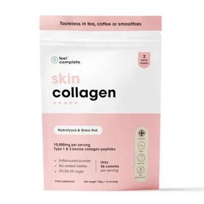 Image of Feel Complete Tasteless Type 1&amp;3 Bovine Skin Collagen Powder for Women Low Calorie, Halal, Anti Ageing Amino Acids Hair, &amp; Muscles 2 Week Supply 140g