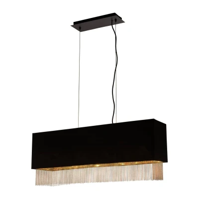 Image of Fringe 4 Light Bar Pendant Matt Black Shade, Gold, E27