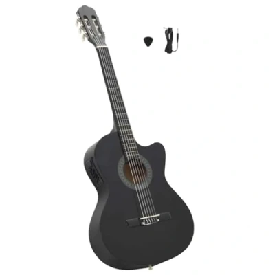 Image of vidaXL Western Acoustic Cutaway Guitar with Equaliser 6 Strings Concert String Instrument Musical Black
