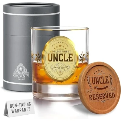 Image of CROWNLY CRYSTAL® Gold Gifts for Uncle Birthday Personalised Whiskey Glass Glasses Crystal from Niece